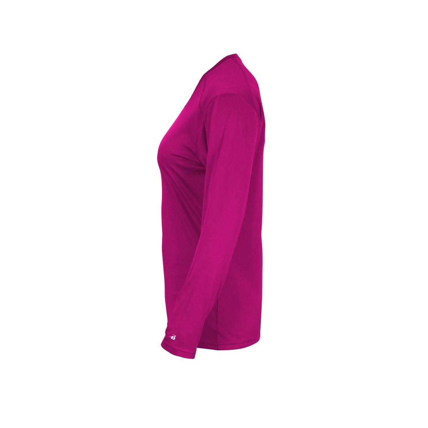 Badger Sport 4064 Ultimate Softlock V-neck Ladies Long Sleeve Tee - Hot Pink - HIT a Double - 1