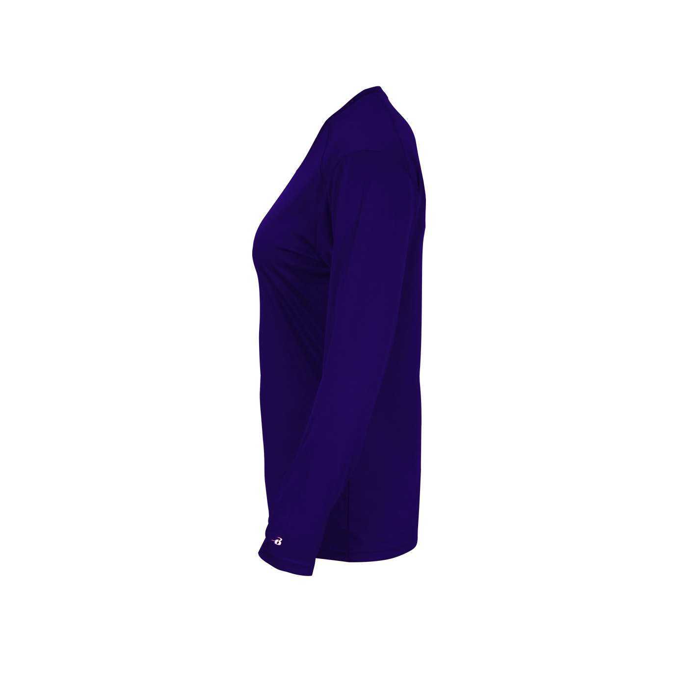 Badger Sport 4064 Ultimate Softlock V-neck Ladies Long Sleeve Tee - Purple - HIT a Double - 1