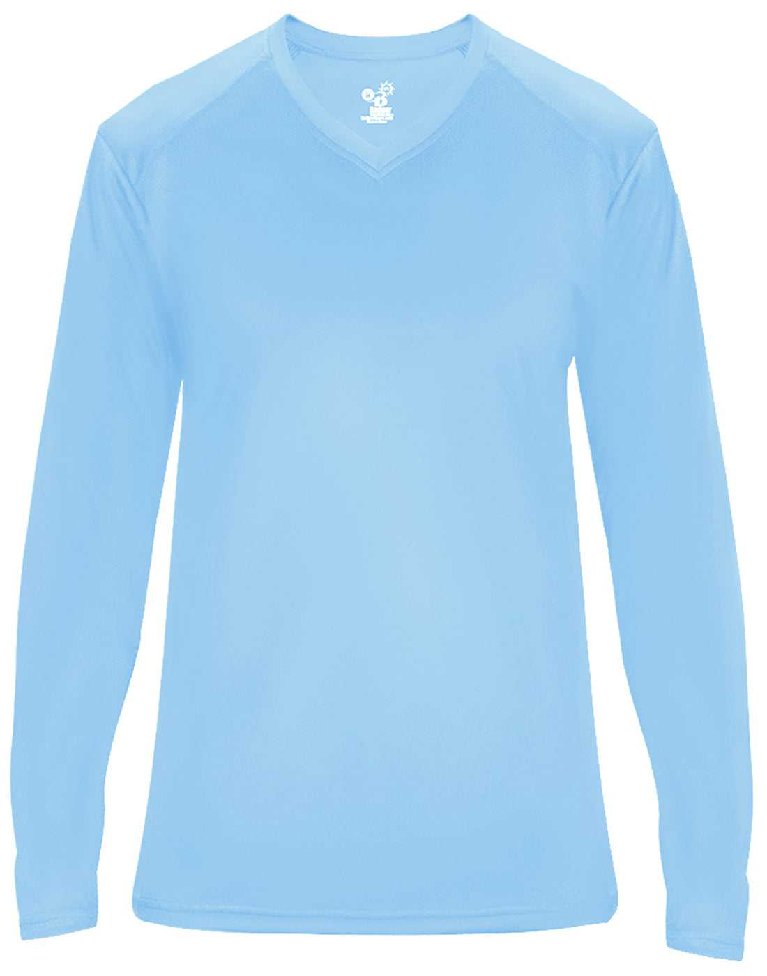 Badger Sport 4064 Ultimate Softlock V-neck Ladies Long Sleeve Tee - Columbia Blue - HIT a Double - 1