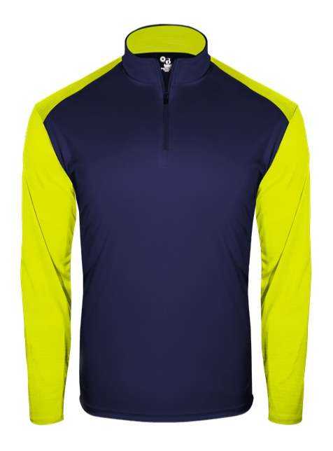 Badger Sport 2231 Breakout Youth 1/4 Zip - Navy Safety Yellow - HIT a Double - 1
