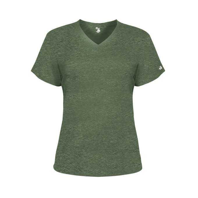 Badger Sport 4962 Tri-Blend Ladies' V-Neck Tee - Forest Heather - HIT a Double - 1