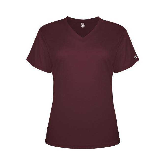Badger Sport 4962 Tri-Blend Ladies&#39; V-Neck Tee - Maroon - HIT a Double - 1