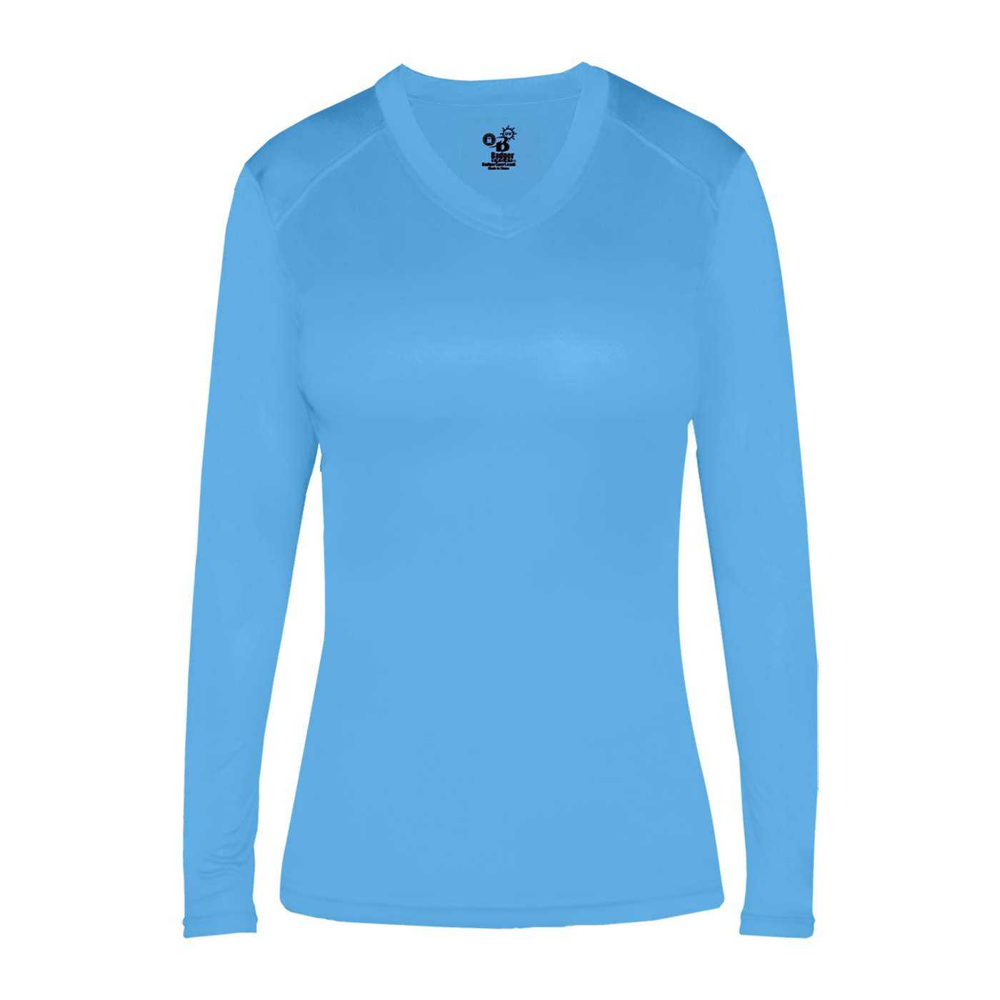 Badger Sport 6464 Ultimate Softlock Fitted Ladies Long Sleeve Tee - Columbia Blue - HIT a Double - 1