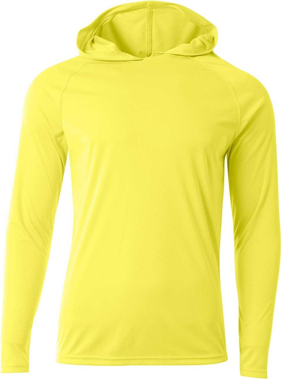 A4 N3409 Men'S Cooling Performance Long-Sleeve Hooded T-Shirt - SAFETY YELLOW - HIT a Double - 2