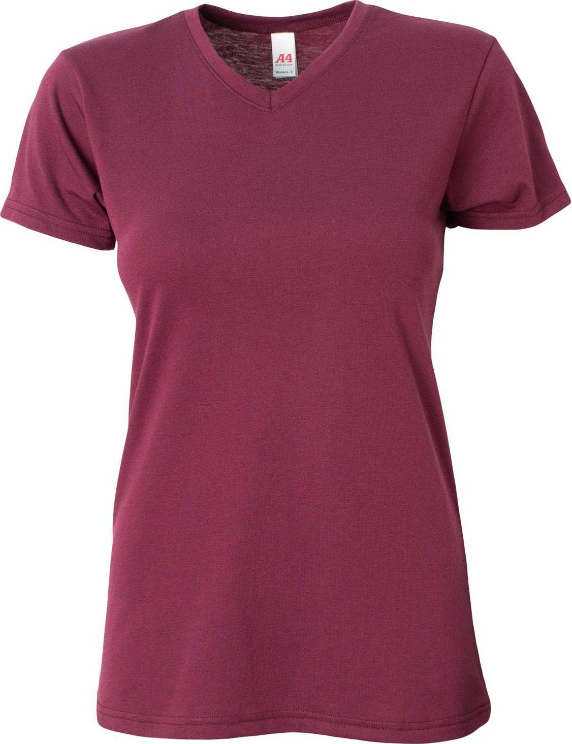 A4 NW3013 Ladies' Softek V-Neck T-Shirt - MAROON - HIT a Double - 2