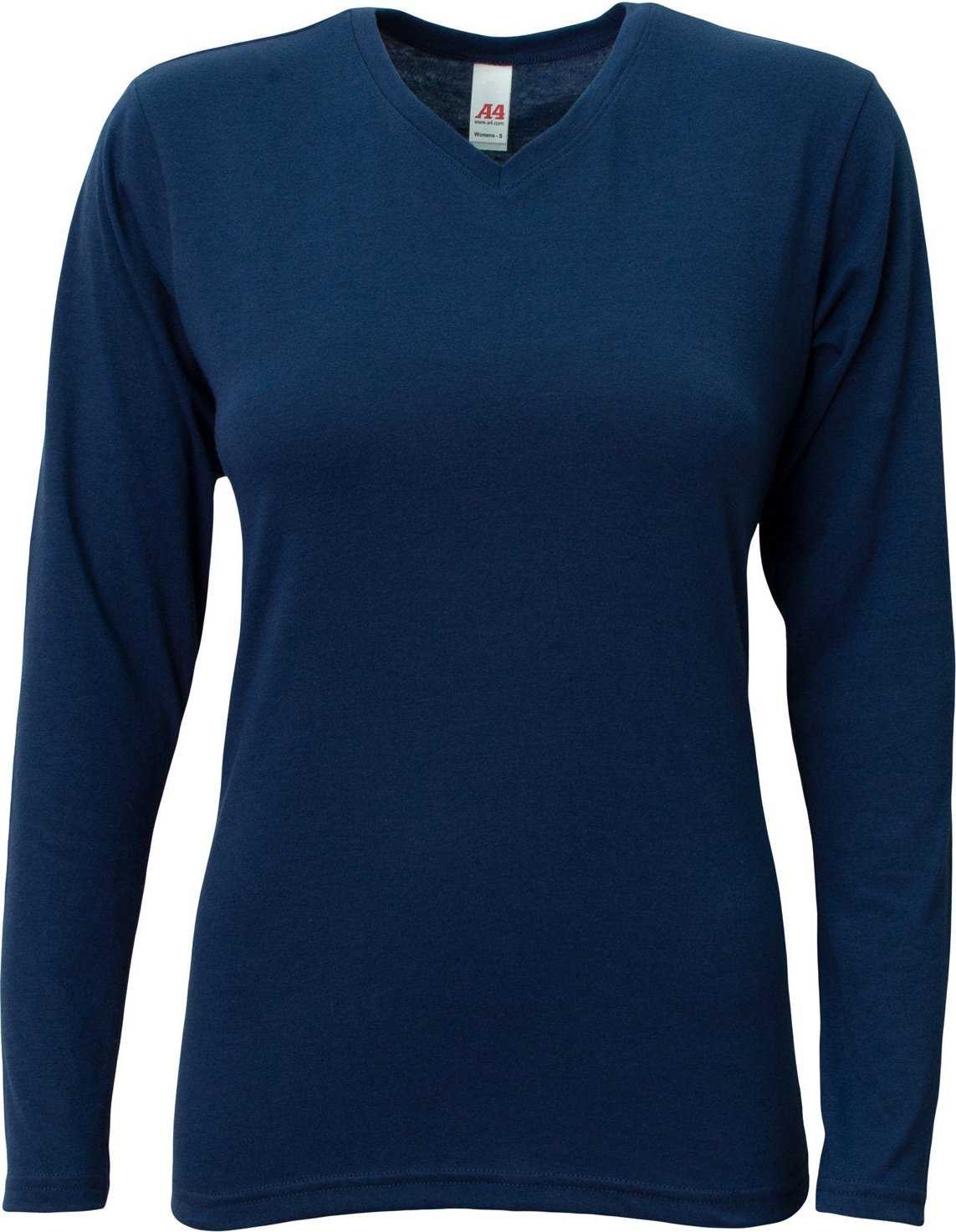 A4 NW3029 Ladies' Long-Sleeve Softek V-Neck T-Shirt - NAVY - HIT a Double - 2