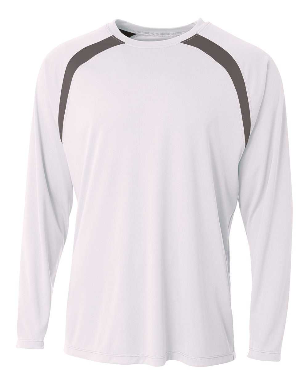 A4 N3003 Spartan Long Sleeve Color Block Crew - White Graphite - HIT a Double