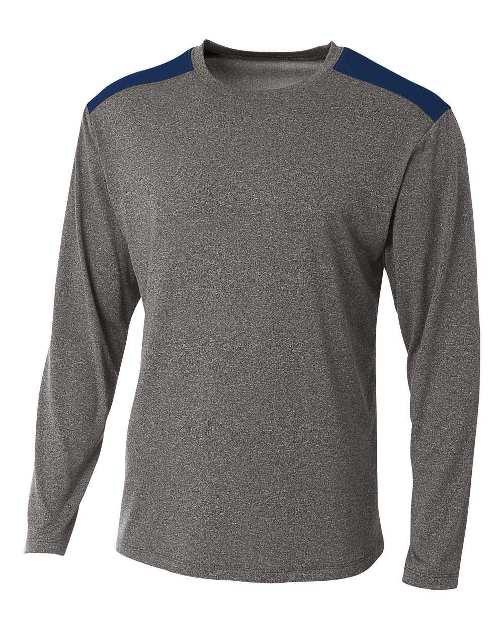 A4 N3101 Tourney Heather Long Sleeve Color Block Crew - Heather Navy - HIT a Double