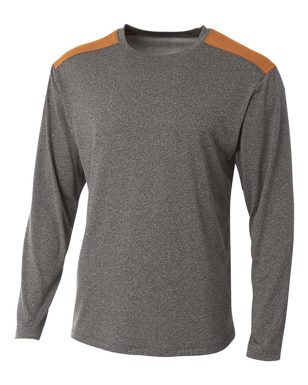 A4 N3101 Tourney Heather Long Sleeve Color Block Crew - Heather Orange - HIT a Double