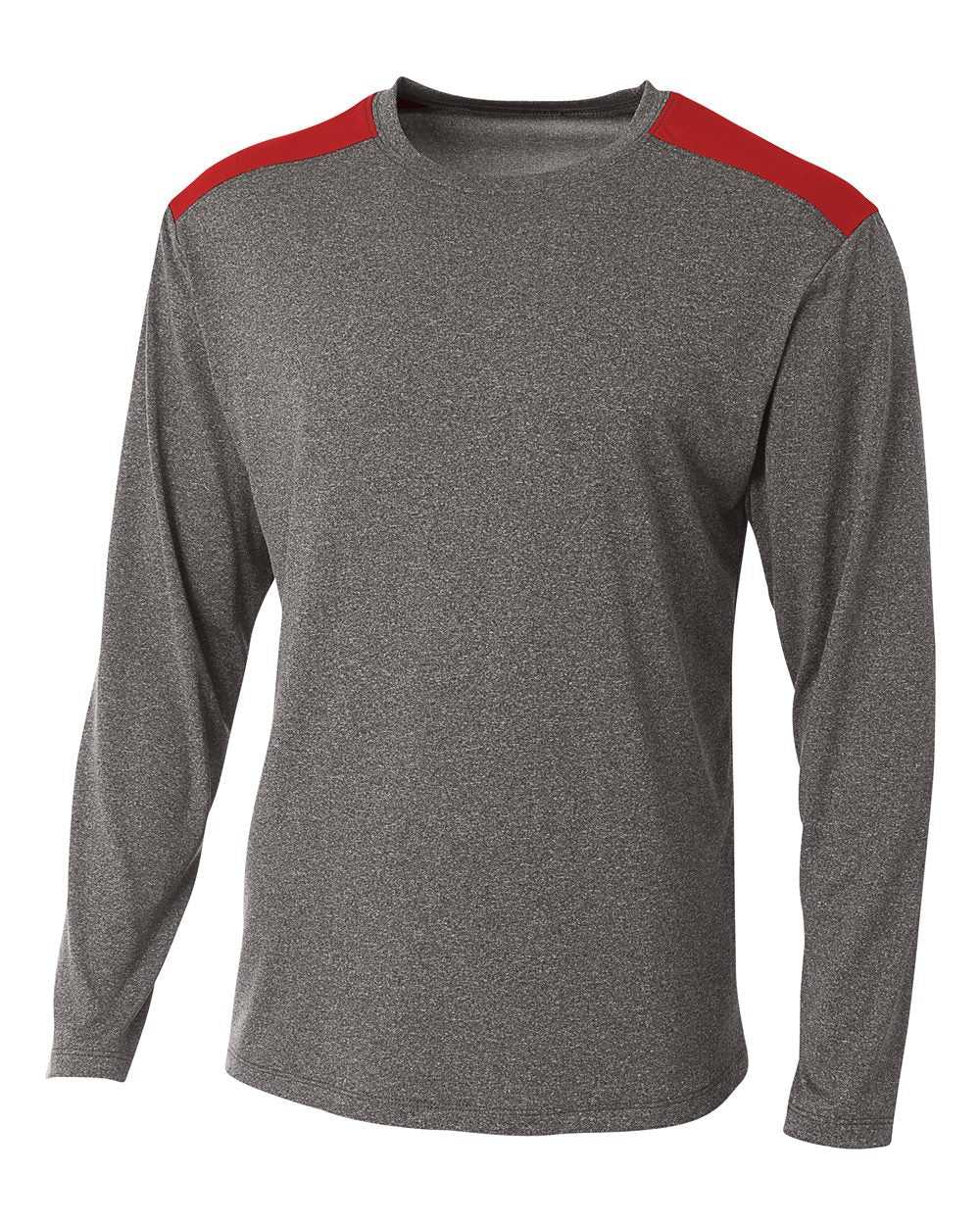 A4 N3101 Tourney Heather Long Sleeve Color Block Crew - Heather Scarlet - HIT a Double