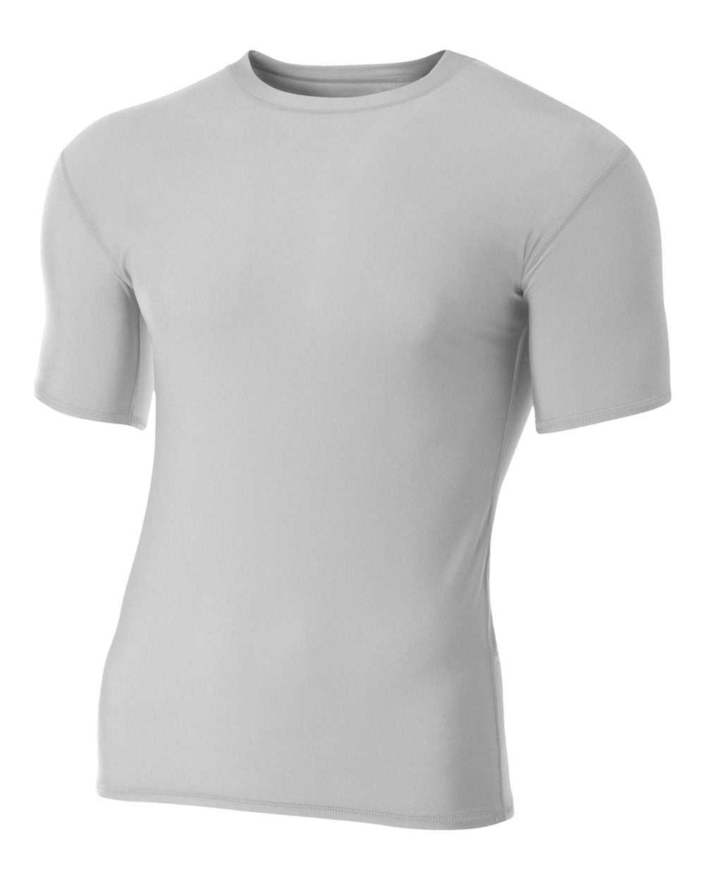 A4 N3130 Short Sleeve Compression Crew - Silver - HIT a Double
