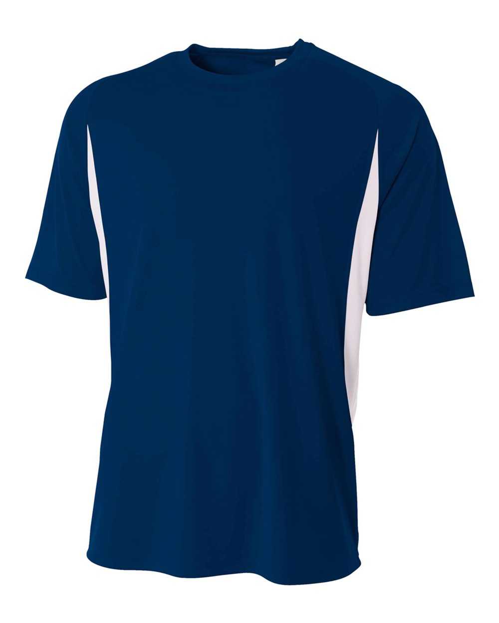 A4 N3181 Cooling Performance Color Blocked Short Sleeve Crew - Navy White - HIT a Double