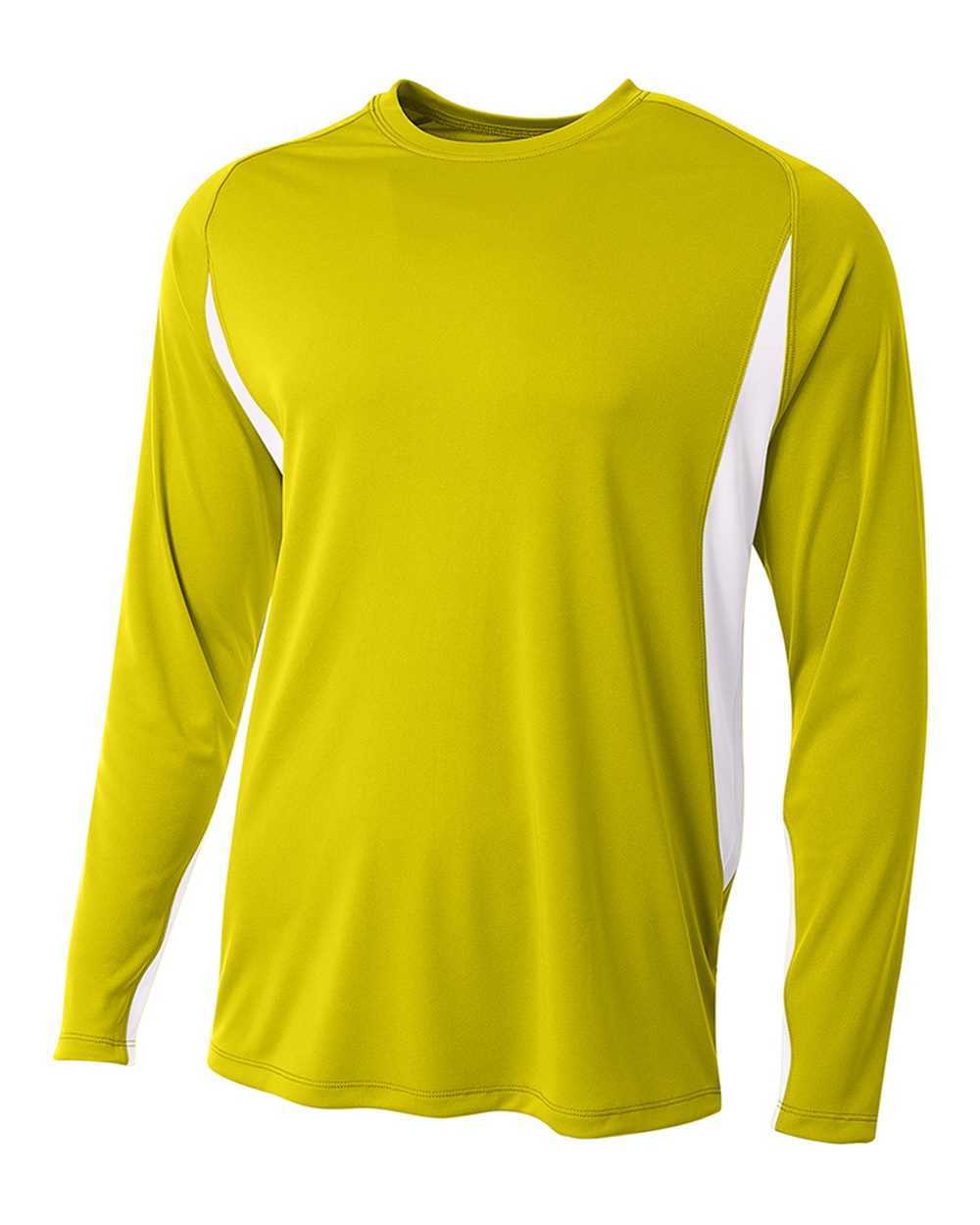 A4 N3183 Long Sleeve Color Block Tee - Gold White - HIT a Double