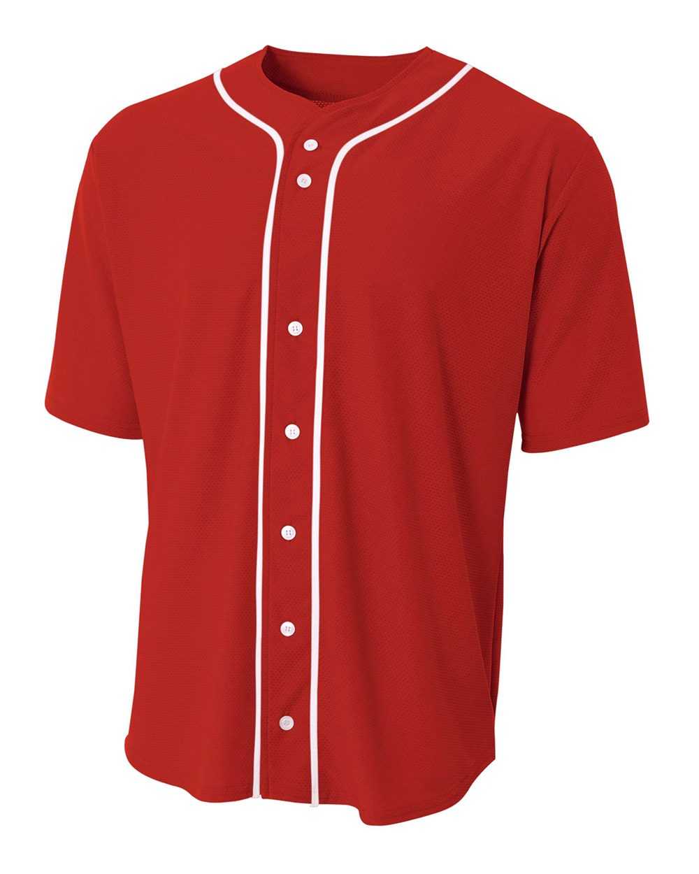 A4 N4184 Short Sleeve Full Button Baseball Top - Scarlet White - HIT a Double