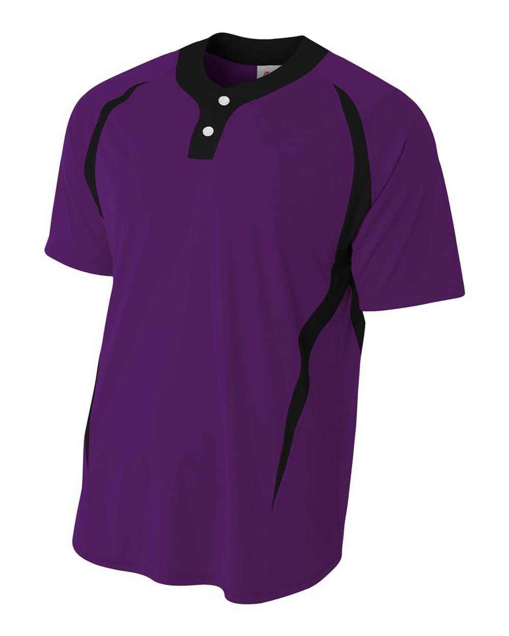 A4 N4229 2-Button Color Blocked Baseball Henley - Purple Black - HIT a Double