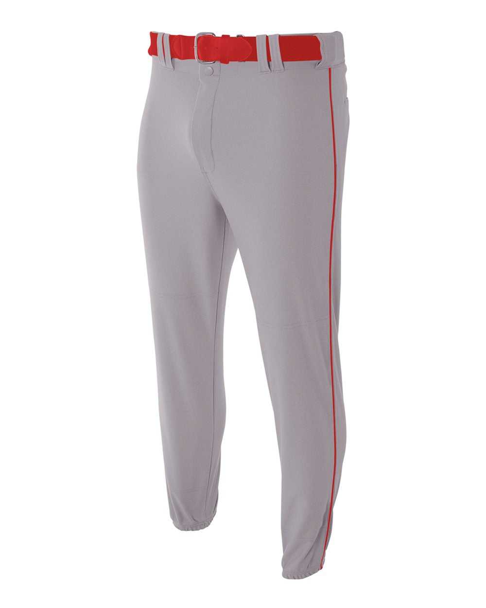 A4 N6178 Pro Style Elastic Bottom Baseball Pant - Gray Scarlet - HIT a Double