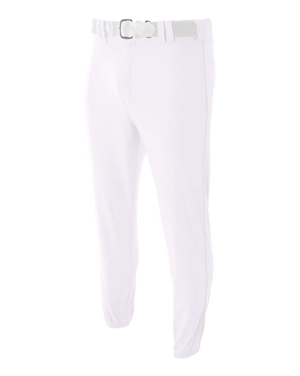 A4 N6178 Pro Style Elastic Bottom Baseball Pant - White - HIT a Double
