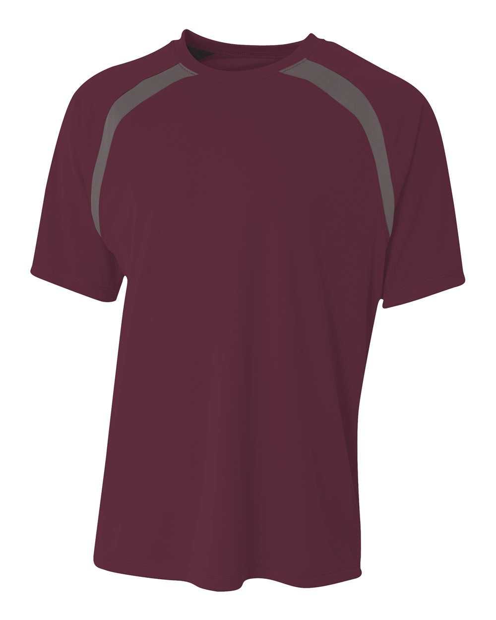 A4 NB3001 Youth Spartan Short Sleeve Color Block Crew - Maroon Graphite - HIT a Double