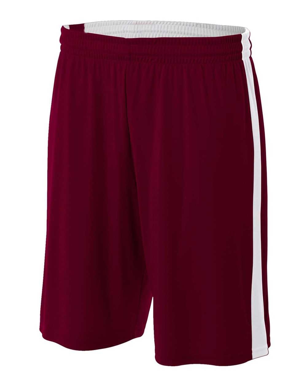 A4 NB5284 Youth Reversible Moisture Management 8" Short - Maroon White - HIT a Double