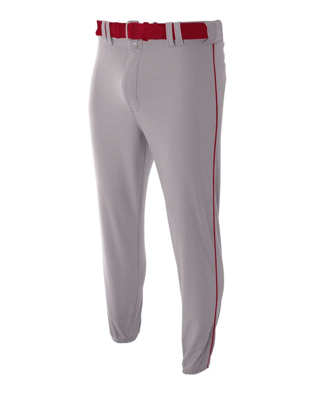 A4 NB6178 Youth Pro Style Elastic Bottom Baseball Pant - Gray Cardinal - HIT a Double