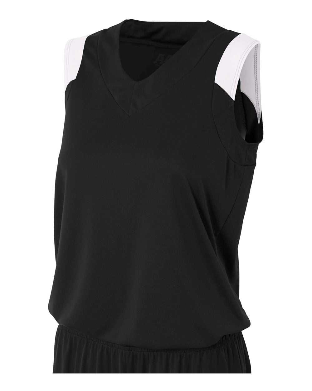 A4 NW2340 Women's Moisture Management V-Neck Muscle - Black White - HIT a Double