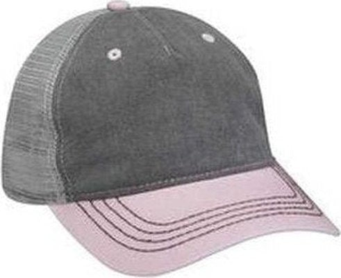 Adams EN102 Pigment-Dyed Twill &amp; Mesh 5 Panel Trucker Cap - Charcoall P Pink Gr - HIT a Double