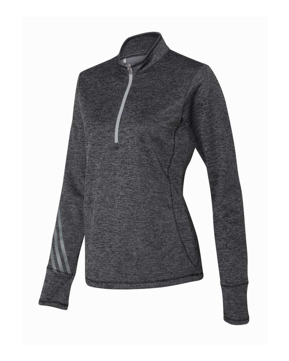 Adidas A285 Women's Brushed Terry Heathered Quarter-Zip Pullover - Black Heather Mid Grey - HIT a Double
