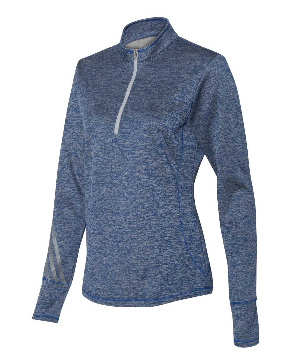 Adidas A285 Women's Brushed Terry Heathered Quarter-Zip Pullover - Collegiate Royal Heather Mid Grey - HIT a Double