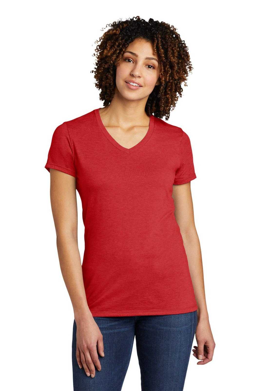 AllMade AL2018 Women's Tri-Blend V-Neck Tee - Rise Up Red - HIT a Double - 1