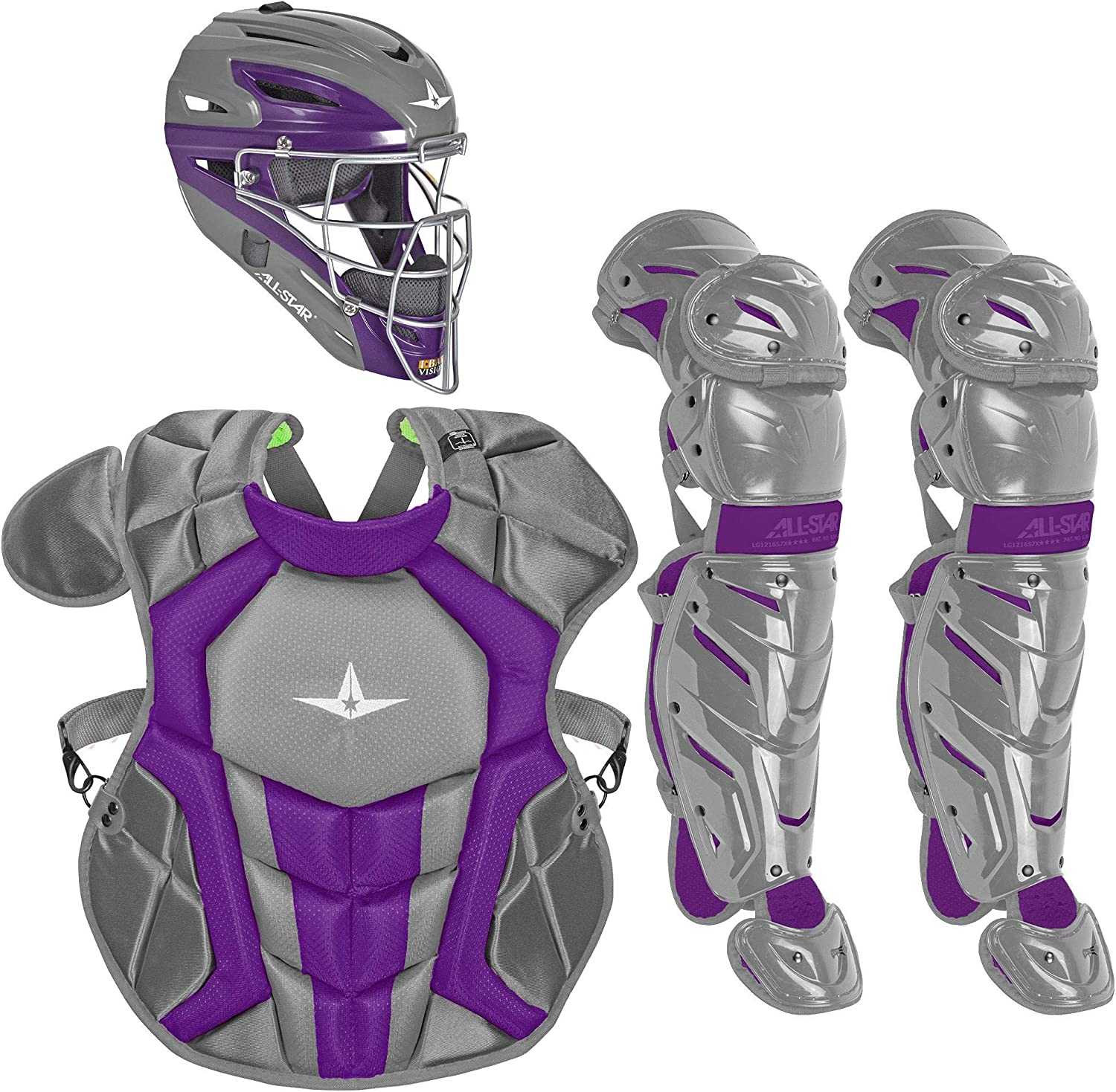 All-Star System 7 Certified NOCSAE Young Pro Catcher's Set (Ages 12-16) - Graphite Purple" - "HIT a Double