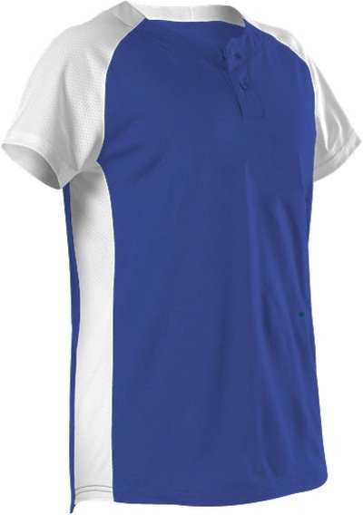 Alleson Athletic 522PDWG Girl&#39;s Two Button Fastpitch Jersey - Royal White - HIT a Double - 1