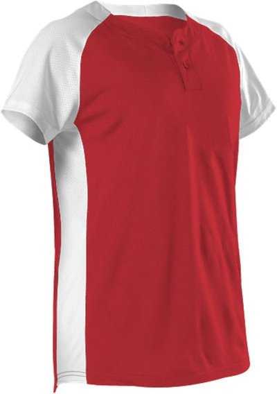 Alleson Athletic 522PDWG Girl&#39;s Two Button Fastpitch Jersey - Scarlet White - HIT a Double - 1