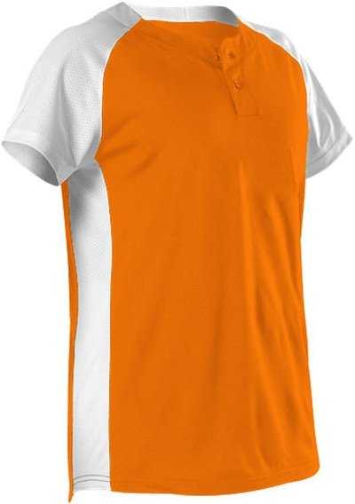 Alleson Athletic 522PDW Women&#39;s Two Button Fastpitch Jersey - Orange White - HIT a Double - 1