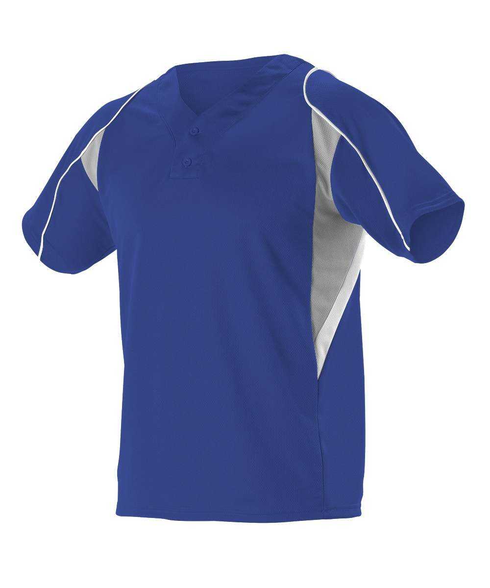 Alleson Athletic 529 Adult 2 Button Henley Baseball Jersey - Royal Gray White - HIT a Double - 1