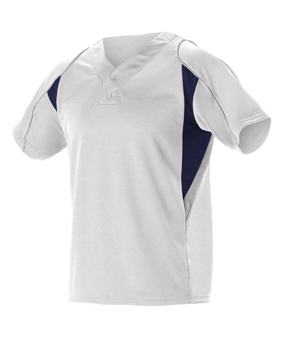 Alleson Athletic 529 Adult 2 Button Henley Baseball Jersey - White Navy Gray - HIT a Double - 1