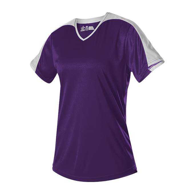 Alleson Athletic 558VG Girls V Neck Fastpitch Jersey - Purple White - HIT a Double - 1
