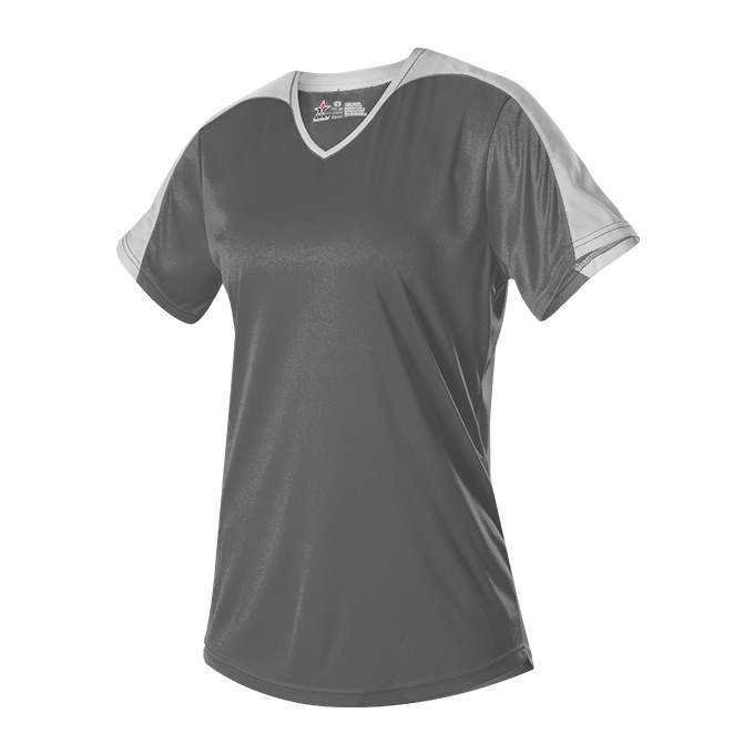 Alleson Athletic 558VW Womens V Neck Fastpitch Jersey - Charcoal Solid White - HIT a Double - 1