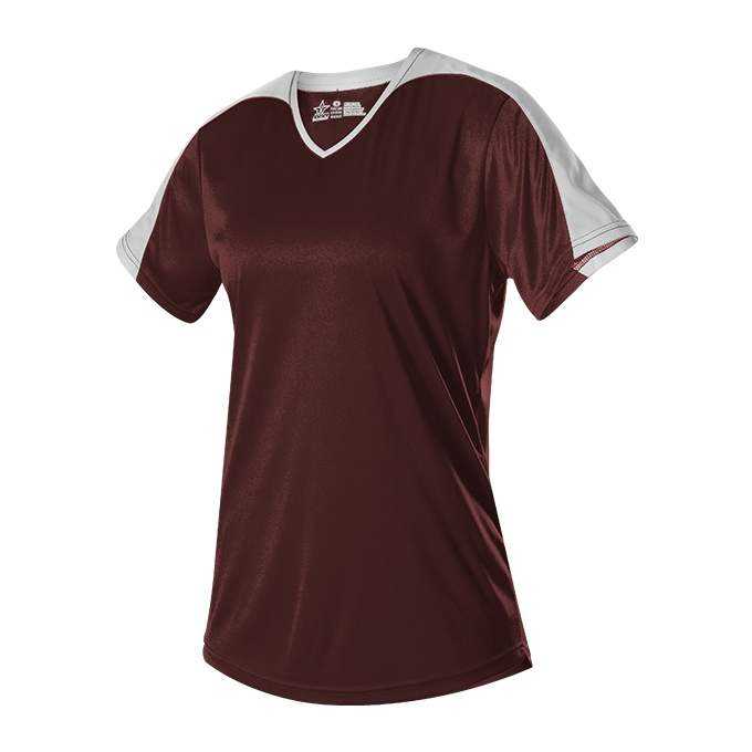 Alleson Athletic 558VW Womens V Neck Fastpitch Jersey - Light Maroon White - HIT a Double - 1