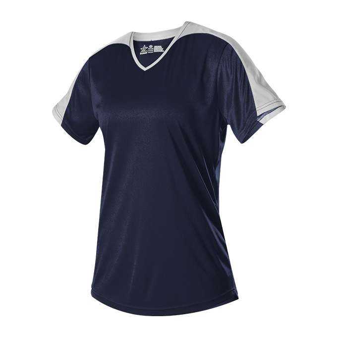 Alleson Athletic 558VW Womens V Neck Fastpitch Jersey - Navy White - HIT a Double - 1