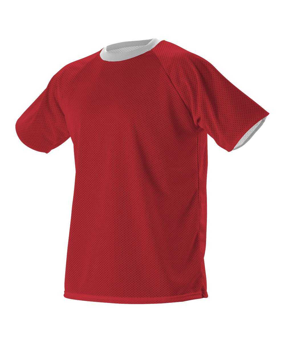 Alleson Athletic 56REVY Youth Extreme Mesh Reversible Jersey - Scarlet White - HIT a Double - 1