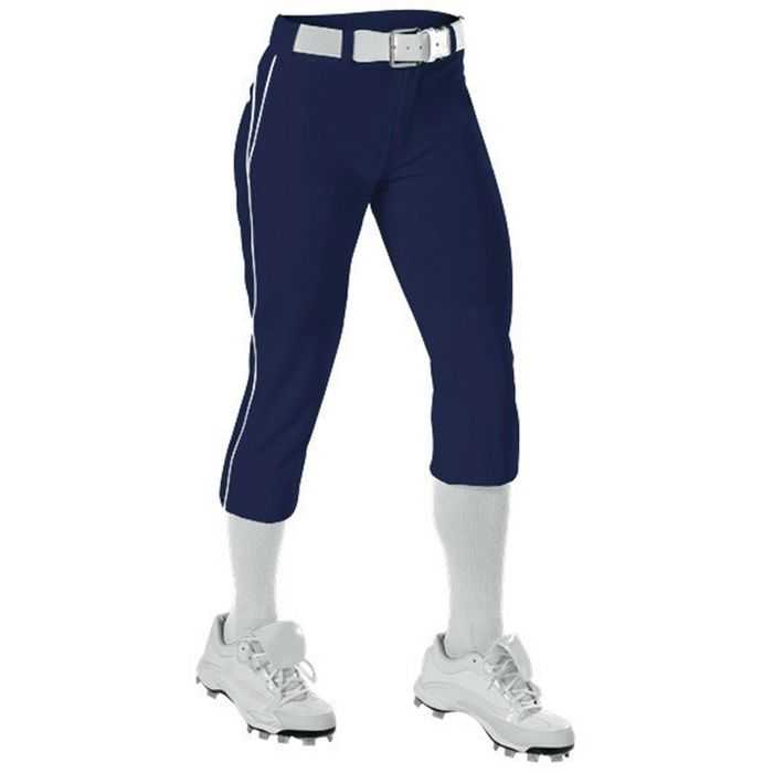 Alleson Athletic 625PBWY Girl's Belted Fastpitch Pant - Navy White - HIT a Double - 1