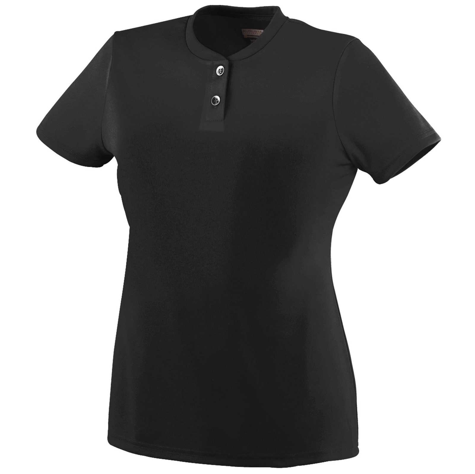 Augusta 1213 Girls Wicking Two-Button Jersey - Black - HIT a Double