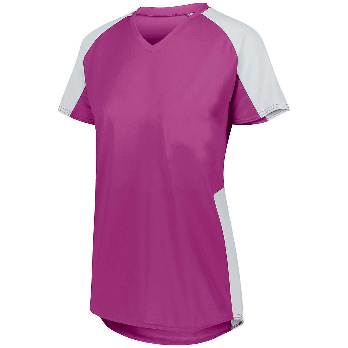 Augusta 1522 Ladies Cutter Jersey - Power Pink White - HIT a Double