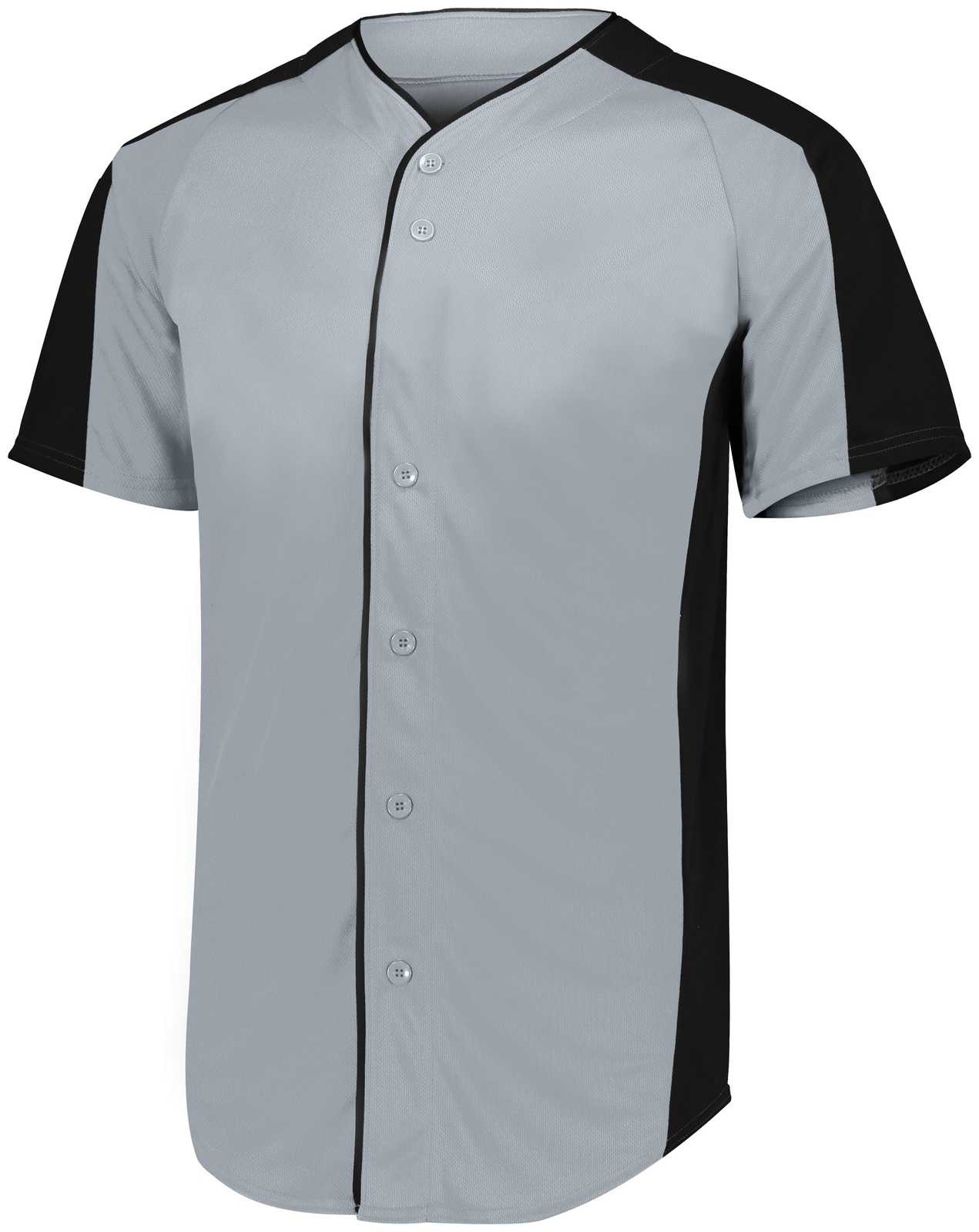 Augusta 1656 Youth Full-Button Baseball Jersey - Blue Grey Black - HIT a Double