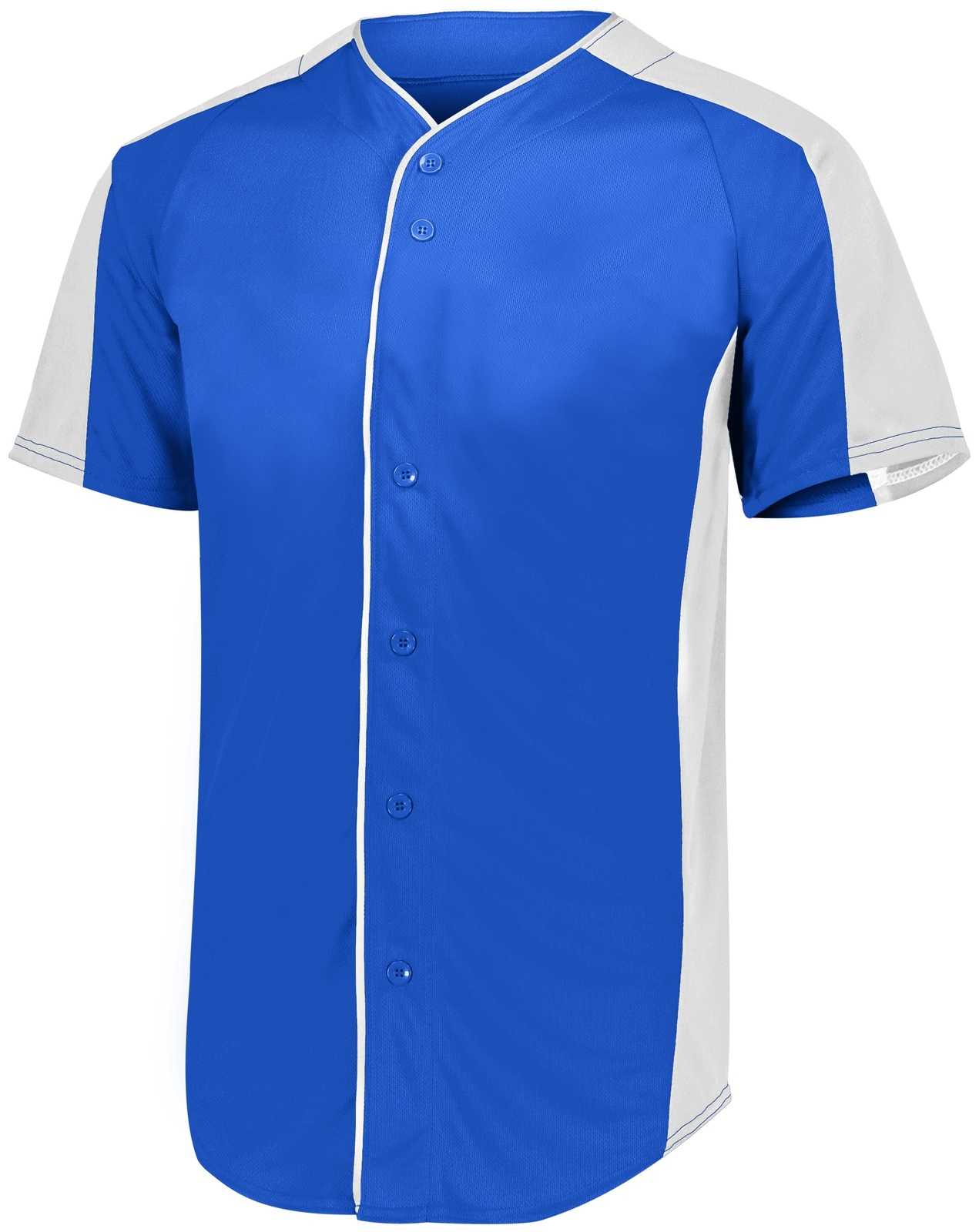 Augusta 1656 Youth Full-Button Baseball Jersey - Royal White - HIT a Double