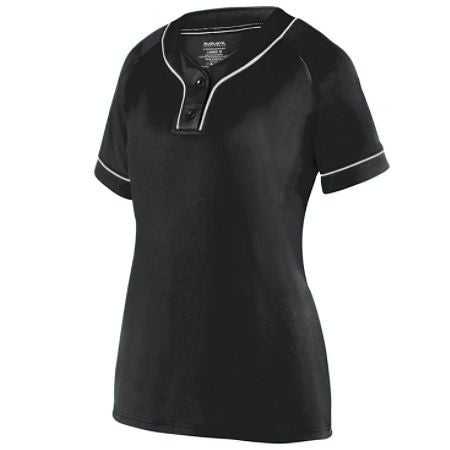 Augusta 1670 Ladies Overpower Two-Button Jersey - Black White - HIT a Double