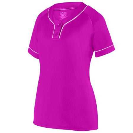Augusta 1670 Ladies Overpower Two-Button Jersey - Power Pink White - HIT a Double