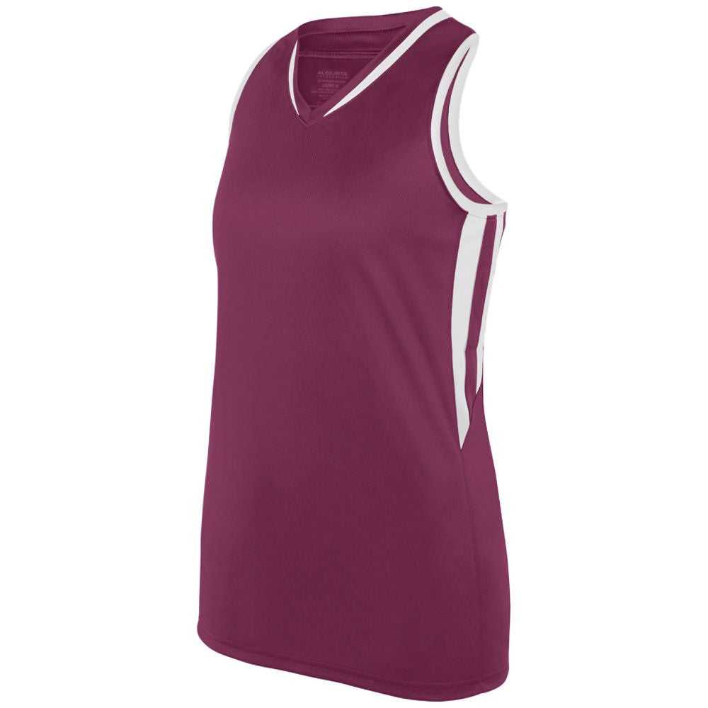 Augusta 1672 Ladies Full Force Tank - Maroon White - HIT a Double