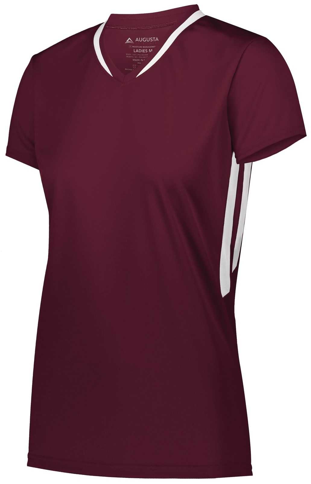 Augusta 1682 Ladies Full Force Short Sleeve Jersey - Maroon White - HIT a Double