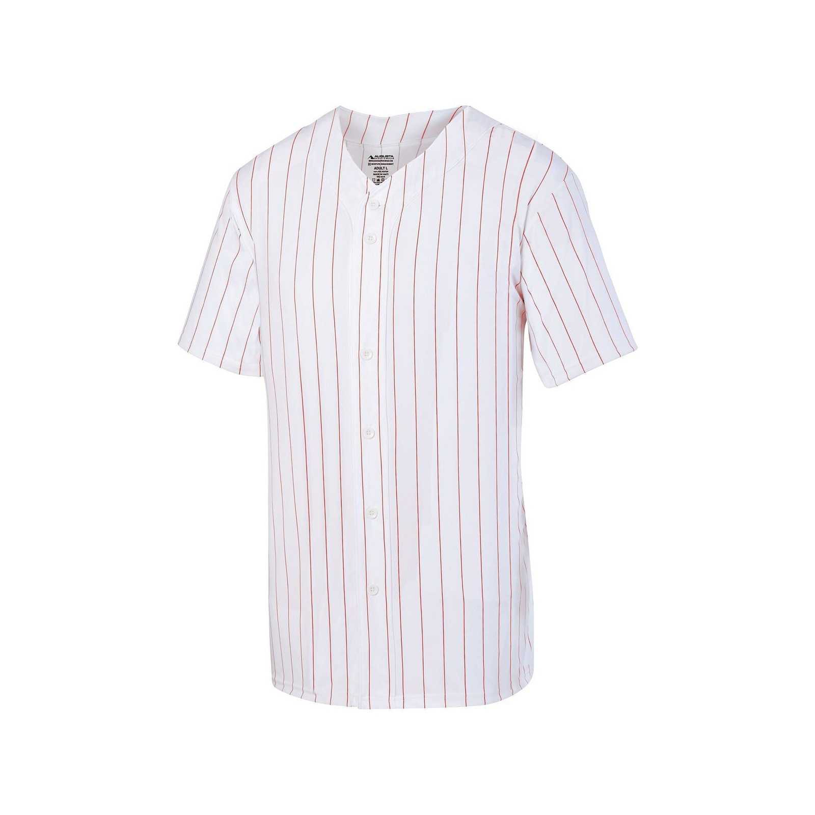 Augusta 1685 Pinstripe Full Button Baseball Jersey - White Red - HIT a Double